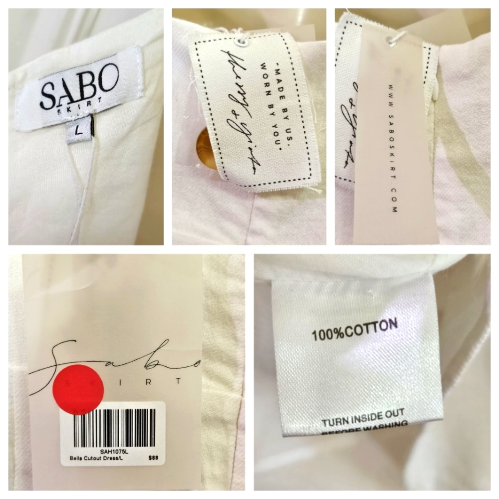 SABO Skirt Bella White Cut-Out Dress with Beige Button Detail, Large,NWT - Picture 16 of 16
